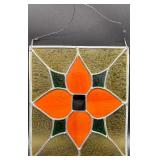 Stained Glass Hanging Panel with Orange Floral Design