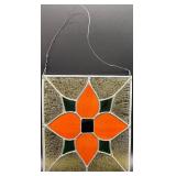 Stained Glass Hanging Panel with Orange Floral Design