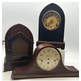 Lot of 3 Antique Mantel Clocks including Ingraham Gothic-Style Wooden Clocks FOR PARTS OR REPAIR