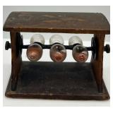 Antique Rotating Wooden Hourglass Timer and Cast Brass Bird Whistle