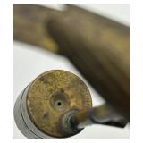 Antique Rotating Wooden Hourglass Timer and Cast Brass Bird Whistle