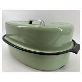 Vintage Green Enamel Roasting Pan with Lid
