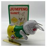 Set of 3 Vintage Wind-Up Tin Toys with Original Boxes - Elephant, Clown, Rabbit