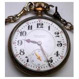 Fred J. Westby Gold Filled Pocket Watch with Chain and Exposed Movement