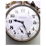 Fred J. Westby Gold Filled Pocket Watch with Chain and Exposed Movement