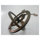 Vintage Brass Armillary Sphere Sundial with Chain