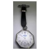 Vintage Chevrolet Octagonal Pocket Watch with Leather Strap and Badge