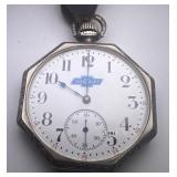 Vintage Chevrolet Octagonal Pocket Watch with Leather Strap and Badge