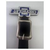 Vintage Chevrolet Octagonal Pocket Watch with Leather Strap and Badge