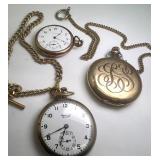 Lot of 3 Antique Pocket Watches with Chains Including Ingersoll and Waltham