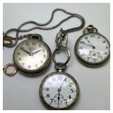 Collection of 3 Vintage Pocket Watches Including Hamilton and Westclox