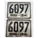 Pair of 1941 Minnesota License Plates 6097