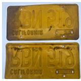 Pair of 1956 California Yellow License Plates with 1962 Tag