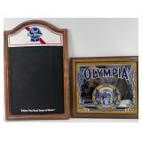 Vintage Pabst Blue Ribbon Chalkboard and Olympia Beer Mirror Wall Decor