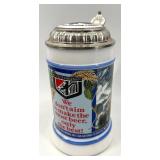 Beer Advertising Collectibles Lot with Guinness Tray, Stella Artois Glass, Stein, Wall Rack, and House of Holbein Hats