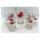 Grain Belt Beer Glass Pitcher with 6 Matching Mugs