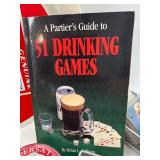 Barware Lot with Budweiser Tray, Coasters, Bottle Openers, Book, and Playing Cards