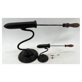 Collection of 3 Antique Hat Ironing Tipping Irons with Stands