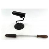 Collection of 3 Antique Hat Ironing Tipping Irons with Stands