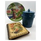 Vintage Wisconsin Dells Hand-Painted Plate and Antique Floral Photo Album
