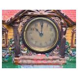 Antique Cottage-Shaped Clock with Floral Design