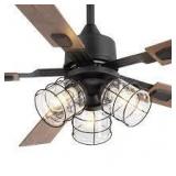 Breezary Farmhouse 52 in. 3-Light Indoor Black Downrod Standard Ceiling Fan with Glass Light Kit and Remote Control Included Customer Returns See Pictures