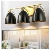 Rennnsan Mattheo 23.23 in. W 3-Light Matte Black with Brushed Gold Half-Cut Dome Metal Vanity Light  Customer Returns See Pictures