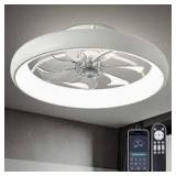 ANTOINE 20 in. LED Indoor White Bladeless App Control Low Profile Ceiling Fan with Light Semi Flush Mount Bedroom Lighting  Customer Returns See Pictures
