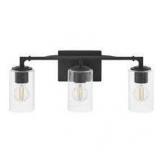 Home Decorators Collection Helenwood 22 in. 3-Light Matte Black Bathroom Vanity Light with Clear Seeded Glass  Customer Returns See Pictures