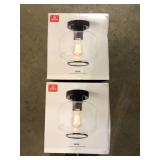 Lot of Globe Electric 8 in. 1-Light Matte Black Flush Mount Ceiling Light with Clear Glass Shade     Customer Returns See Pictures
