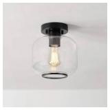 Lot of Globe Electric 8 in. 1-Light Matte Black Flush Mount Ceiling Light with Clear Glass Shade     Customer Returns See Pictures