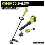 RYOBI ONE+ HP 18V Brushless Cordless Battery 15 in. String Trimmer & 510 CFM Leaf Blower Combo Kit w/4.0 Ah Battery & Charger Customer Returns See Pictures