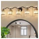 Deyidn Modern Luxury 44.5 in. 5-Light Black and Gold Vanity Light with Crystal Shade for Bathroom  Customer Returns See Pictures