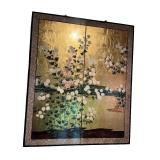 Japanese Gold Leaf 2-Panel Folding Screen with Floral Motif