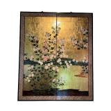 Japanese Gold Leaf 2-Panel Folding Screen with Floral Motif