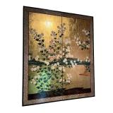 Japanese Gold Leaf 2-Panel Folding Screen with Floral Motif