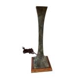 Pair of Modern Table Lamps with Patinated Metal Bases and Fabric Shades