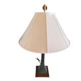 Pair of Modern Table Lamps with Patinated Metal Bases and Fabric Shades