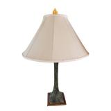 Pair of Modern Table Lamps with Patinated Metal Bases and Fabric Shades