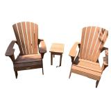 Set of 2 Adirondack Outdoor Lounge Chairs with Side Table