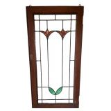 Vintage Stained Glass Panel with Wooden Frame