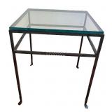 Wrought Iron and Glass Square Side Table