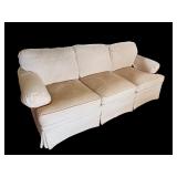 Beige 3-Cushion Sofa with Rolled Arms