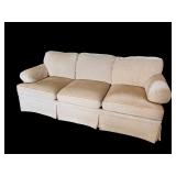 Beige 3-Cushion Sofa with Rolled Arms