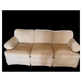 Beige 3-Cushion Sofa with Rolled Arms