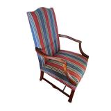 Upholstered Armchair with Striped Fabric and Wooden Frame