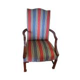 Upholstered Armchair with Striped Fabric and Wooden Frame