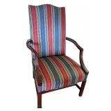 Upholstered Armchair with Striped Fabric and Wooden Frame