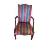 Upholstered Armchair with Striped Fabric and Wooden Frame