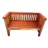 Wooden Slat Back Bench with Armrests